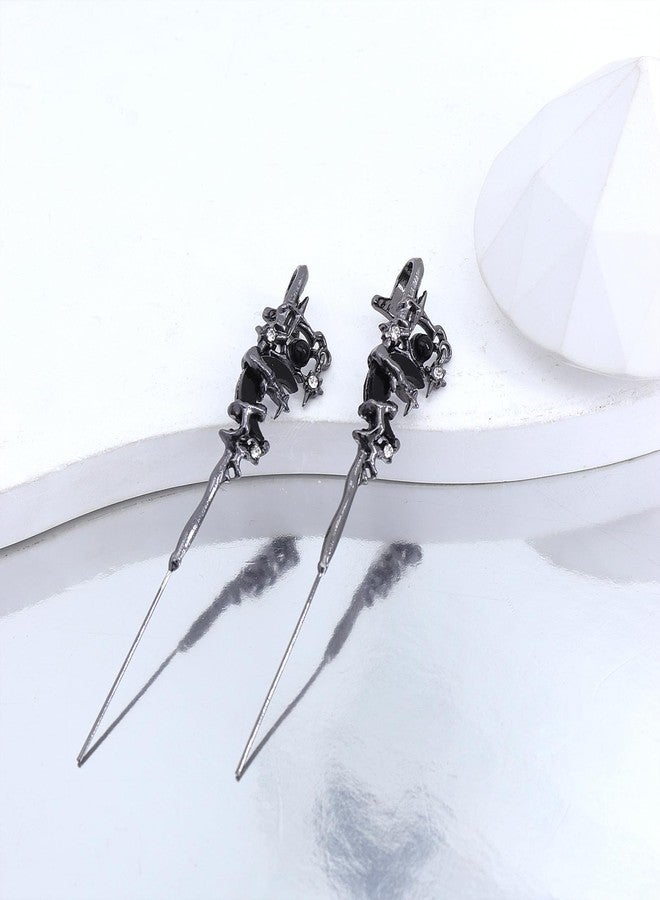 Uarein 2Pcs Myth of the Moon Ear Hook Needle Piercing Earring Goth Climber Crawler Earrings Vintage Punk Moons Wrap Earrings Jewelry Accessory Present for Women Wife (Black Moon) - Image 4